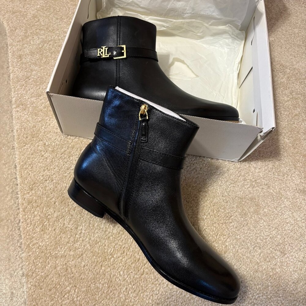 Ralph Lauren Brooke Women's Leather Buckle Strap Booties 11 - Picture 4 of 4